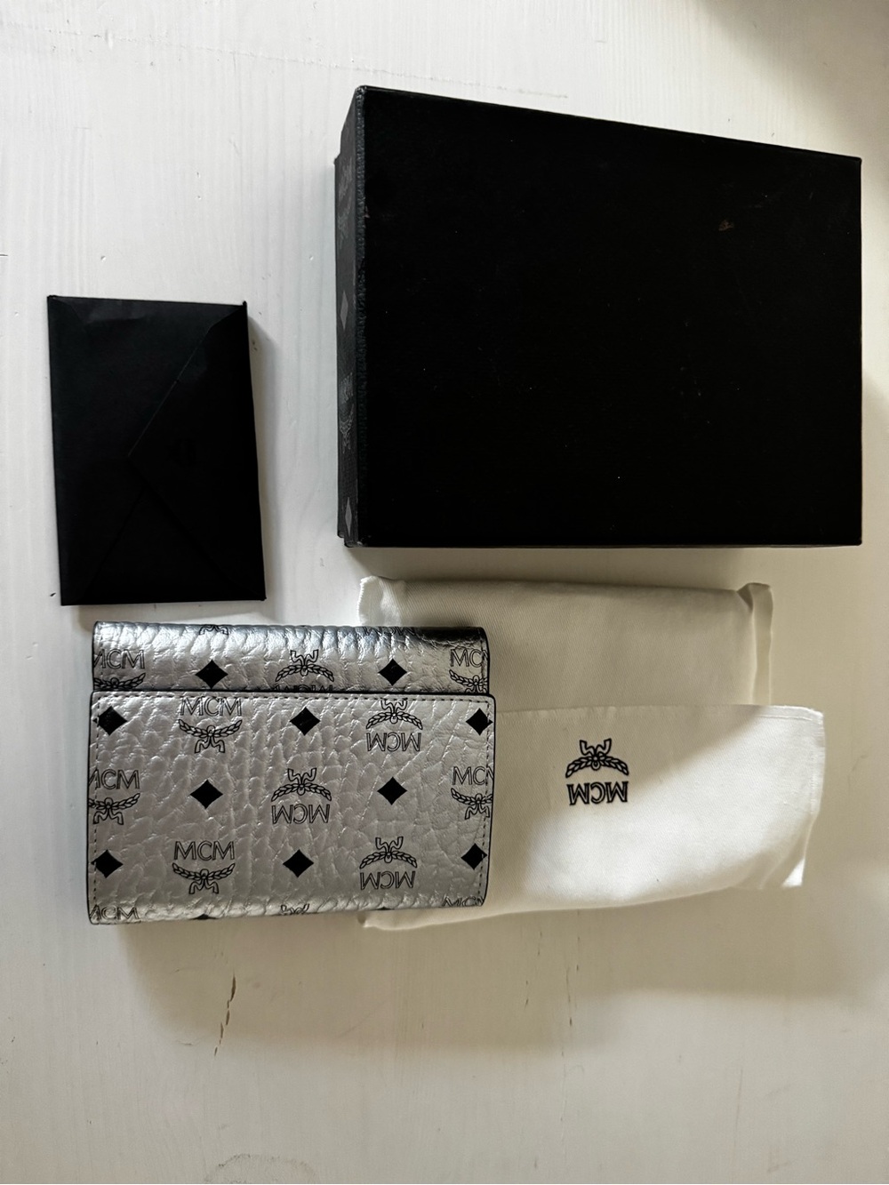 MCM Silver Monogram Leather Bifold Wallet - Accessory